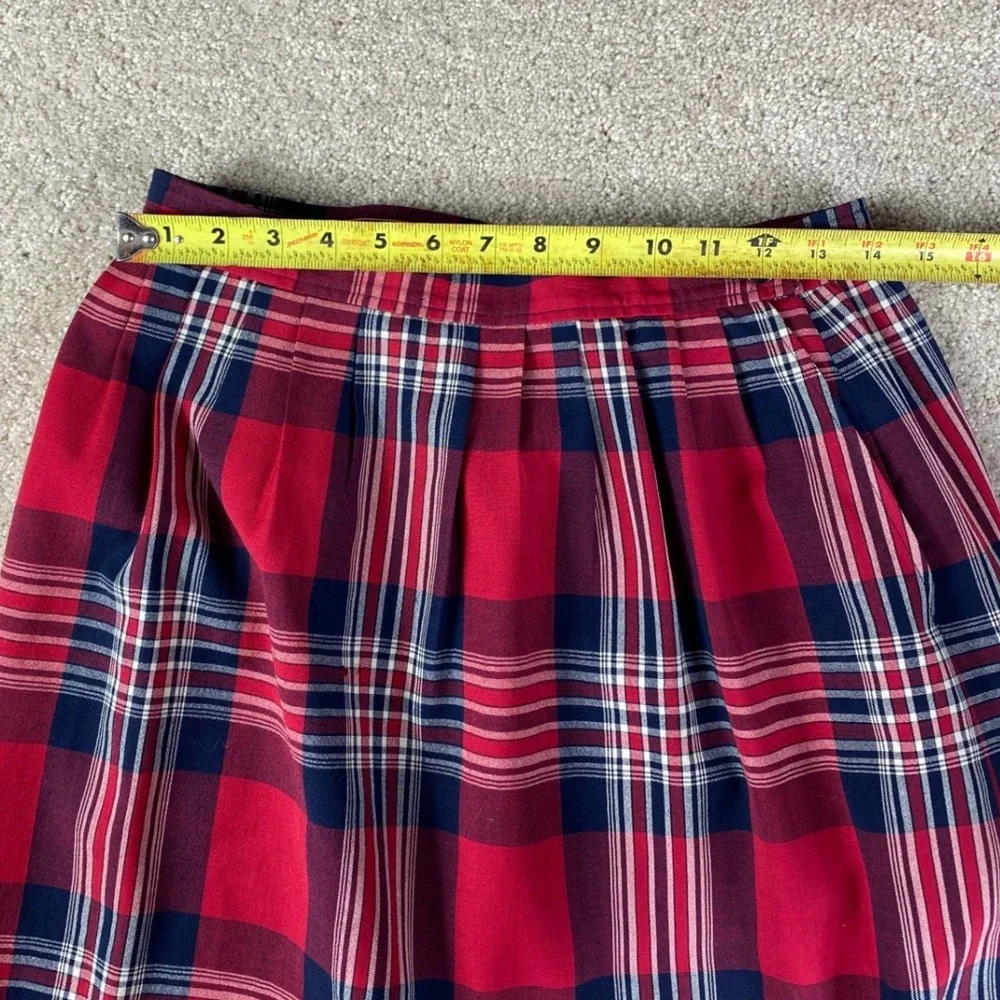Vintage Petite Pendleton Red Plaid Wool Midi Skirt Size 14 P627-906 Made‎ in USA